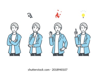 Illustration of various expressions of casual business person. vector.