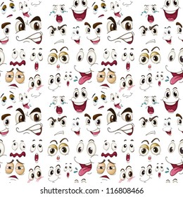illustration of various face expressions on a white background