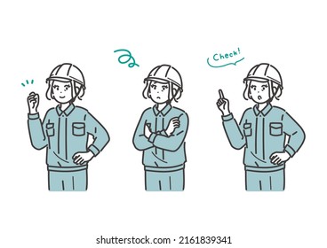 Illustration of various facial expressions of career female worker. vector.
