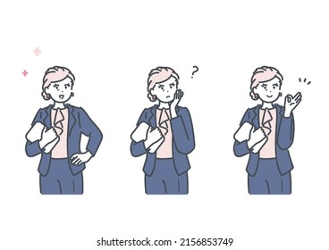 Illustration of various facial expressions of female managers. vector.