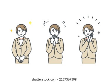 Illustration of various facial expressions of female managers. vector.