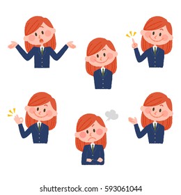 illustration of various facial expressions of a girl