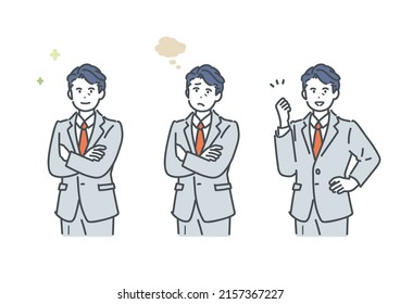 Illustration of various facial expressions of male managers. vector.