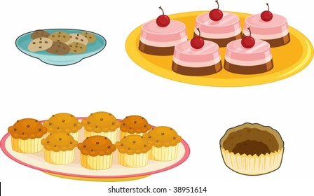 illustration of various food items on white