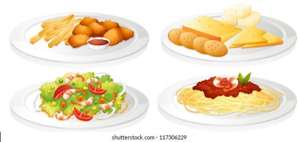 illustration of a various foods on a white background
