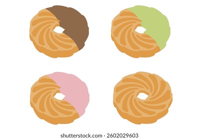 Illustration of various French crullers
