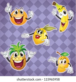 illustration of various fruits on a blue background