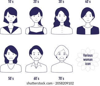 Illustration of various generation women. Vector illustration that can change the color and size.