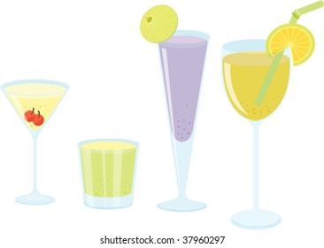 illustration of various glasses on white
