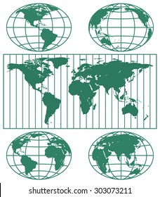 Illustration of the various globes hemisphere and world map. Elements of this image furnished by NASA 