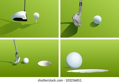 Ilustración de varias tomas de golf