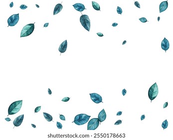 illustration of various green and blue leaves scattered on a white background. Perfect for nature-themed designs. The vibrant colors and delicate details make it visually appealing.