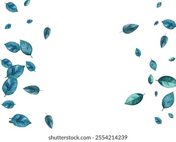 illustration of various green and blue leaves scattered on a white background. Perfect for nature-themed designs. The vibrant colors and delicate details make it visually appealing.