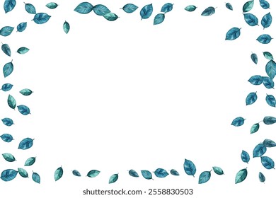 illustration of various green and blue leaves scattered on a white background. Perfect for nature-themed designs. The vibrant colors and delicate details make it visually appealing.