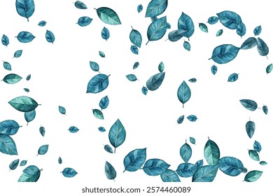 illustration of various green and blue leaves scattered on a white background. Perfect for nature-themed designs. The vibrant colors and delicate details make it visually appealing.