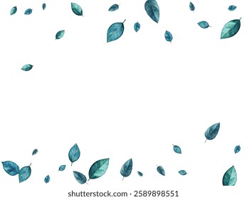 illustration of various green and blue leaves scattered on a white background. Perfect for nature-themed designs. The vibrant colors and delicate details make it visually appealing.