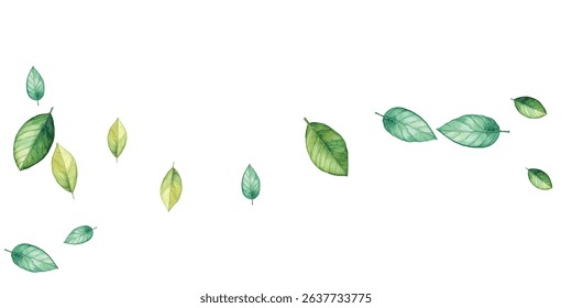 illustration of various green and blue leaves scattered on a white background. Perfect for nature-themed designs. The vibrant colors and delicate details make it visually appealing.