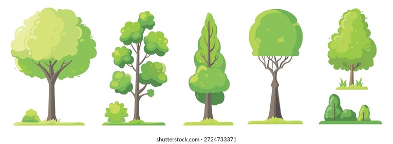ilustração de várias árvores verdes com diferentes formas