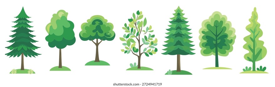 Illustration verschiedener grüner Bäume mit verschiedenen