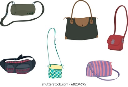 illustration of various handbag on a white background