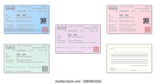 Illustration Of Various Health Insurance Card
The Red Official Seal At The Bottom Right Contains The Word 