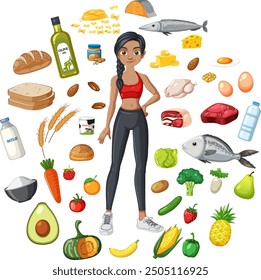Illustration of various healthy food items
