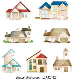 illustration of various houses on a white background