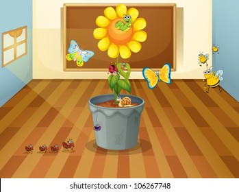 illustration of various insects in a classroom