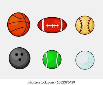 illustration of various kinds of balls in sports, basketball, baseball, tennis, golf, bowling, sport ball icon