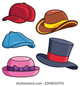 Illustration of various kinds of cute cartoon hats.