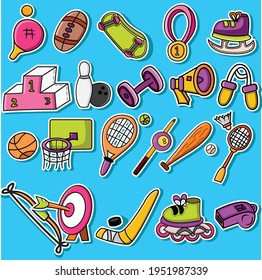 illustration of various kinds of sports equipment