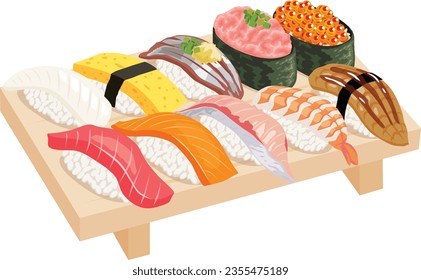 It is an illustration of various kinds of sushi.