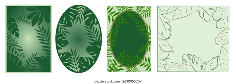 Illustration of various leaf frames. Abstract illustration with exotic jungle leaves. EPS 10.