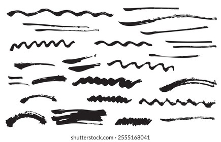 Illustration of various lines of handwritten brush brush