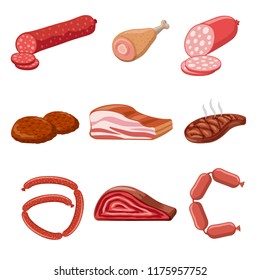 illustration of various meat products, sausages, bacon and sreak