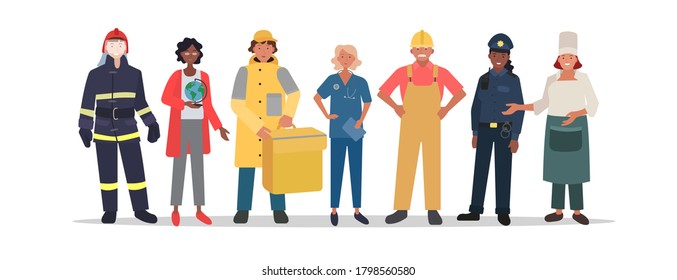 Illustration of various municipal professions. Group of social municipal worker with white background. Worker' vector.