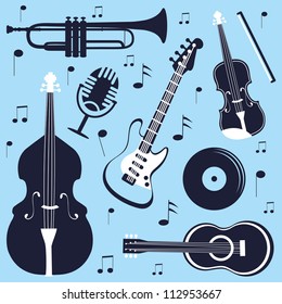 An illustration of various musical instruments