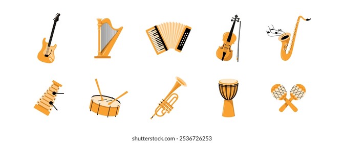 Illustration of Various Musical Instruments Element Set