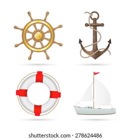 Illustration of various nautical items isolated on a white background.