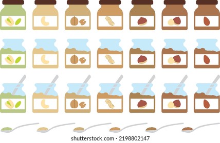 Illustration of various nut butters
