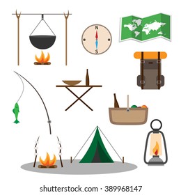 Illustration of various objects of camping