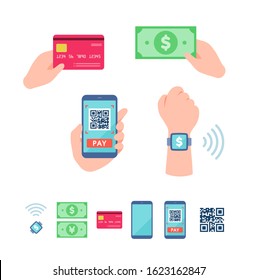 An illustration of various payment methods.
This is a neat vector illustration with no outline.
