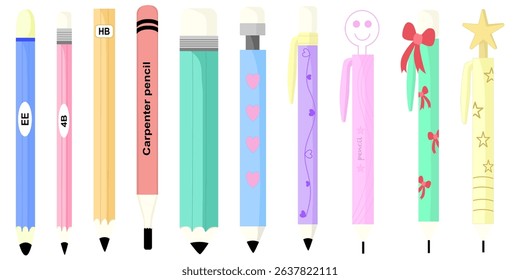 Illustration of various pencil designs