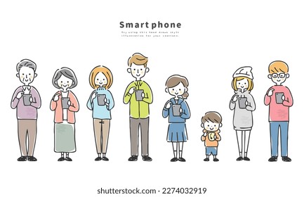 An illustration of various people operating smartphones.