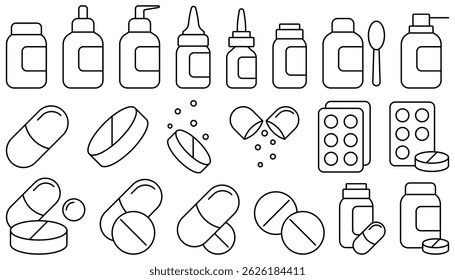 An illustration of various pharmaceutical bottles and pills for healthcare and wellness topics