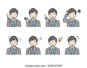 Illustration of various poses of male office workers.