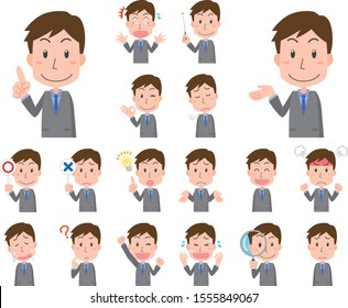 Illustration of various poses of office workers in suits