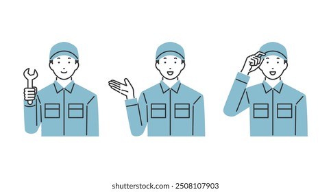 Illustration of various poses of workers.