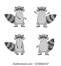 illustration with various raccoon. raccon are dancing. stickers. illustrations for children's books.