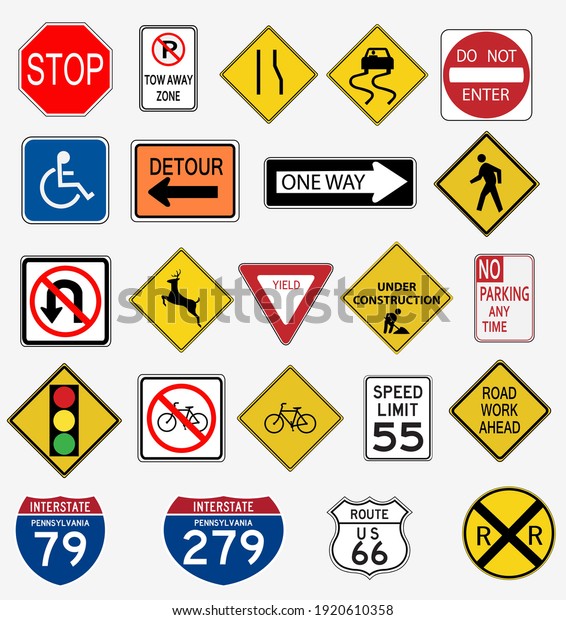 Illustration Various Road Signs Isolated On Stock Vector (Royalty Free ...